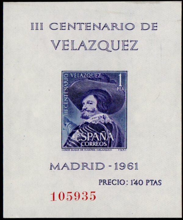 Spain. 1961. The 300th Anniversary of the Death of Diego Rodriguez de Silva Velazquez. "The Duke of Olivares"