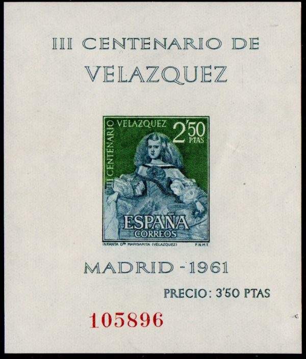 Spain. 1961. The 300th Anniversary of the Death of Diego Rodriguez de Silva Velazquez. "Princess Margarita"