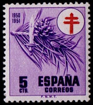 Spain. 1950. Anti-T.B. Fund. Cross in red. Incr. "1950 1951".