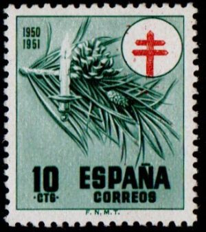 Spain. 1950. Anti-T.B. Fund. Cross in red. Incr. "1950 1951"