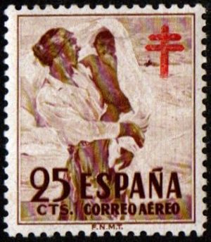 Spain. 1951. Anti-tuberculosis Fund. Cross in Red. Nurse and child. 25 c. SG* 1165. MNH