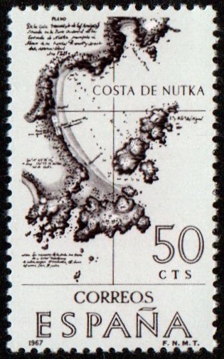 Spain. 1967. Explorers and Colonizers of America (7th Series). Map of Nutka coast