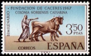 Spain. 1967. The 2000th Anniversary of Caceres. Ploughing with Oxen