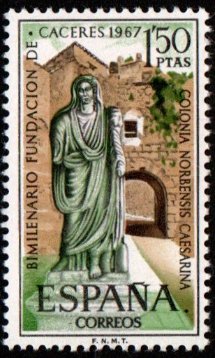 Spain. 1967. The 2000th Anniversary of Caceres. Statue and Archway