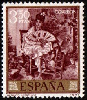 Spain. 1968. Paintings by Mariano Fortuny y Carbo - Stamp Day. "Portrait of Lady"