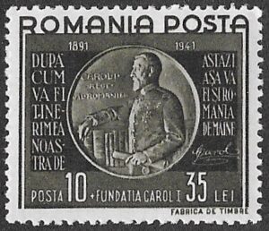 Romania. 1941 The 50th Anniversary of the Carol I Foundation. 10+35L. MH. Cat Mi689