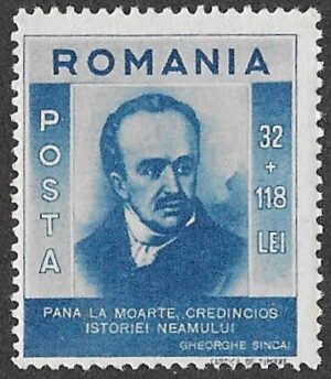 Romania. 1943 Charity Stamps - Transylvania Refugees. Gheorghe Sincai (1754-1816). 32+118L. MNH. Cat Mi770