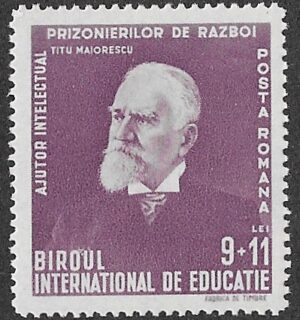 Romania. 1942 International Bureau of Education, Geneva. Titu Maiorescu (1840-1917). 9+11L. MNH. Cat Mi743