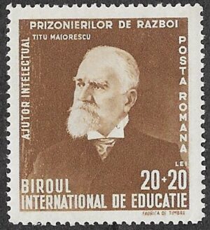 Romania. 1942 International Bureau of Education, Geneva. Titu Maiorescu (1840-1917). 20+20L. MNH. Cat Mi744