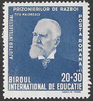 Romania. 1942 International Bureau of Education, Geneva. Titu Maiorescu (1840-1917). 20+30L. MNH. Cat Mi745