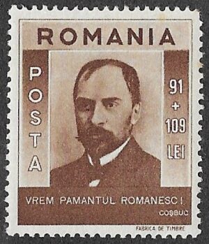 Romania. 1943 Charity Stamps - Transylvania Refugees. George Cosbuc, poet (1866-1918). 91+109L. MNH. Cat Mi773