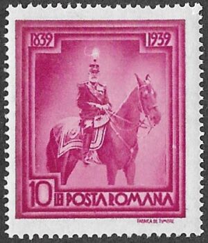 Romania. 1939 The 100th Anniversary of the Birth of King Carol I. King Karl I on a horseback. 10l. MH. Cat Mi579