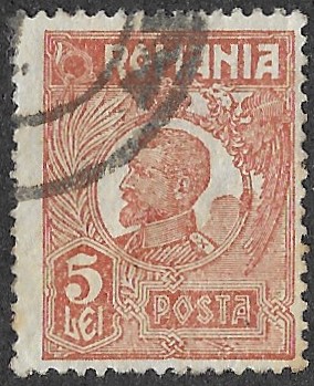 Romania. 1920 -1927 King Ferdinand I. 5L. Cancelled. Cat Mi280 Type II (1927)