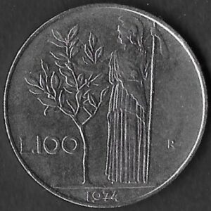 Italy. 1974. 100 Lire. VF. Acmonital. 7.92g. KM 96.1. Rar. ind. 2