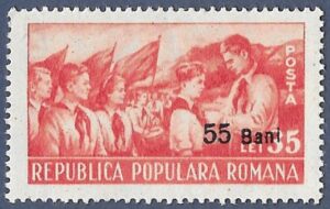 Romania. 1952 Young Pioneers Stamps of 1951 Surcharged. 55B over 35L. MNH. Cat Mi1347