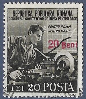 Romania. 1952 Peace Congress Stamp of 1950 Surcharged. 20B over 20L. Cancelled. Cat Mi1338