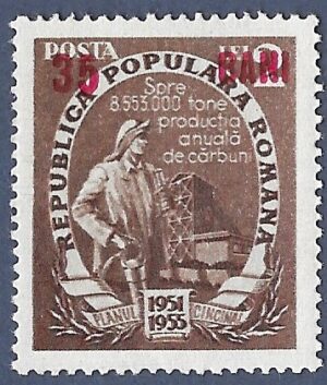 Romania. 1952 Five Year Plan Stamps of 1951-1952 Surcharged. 35B over 2L. MNH. Cat Mi1354