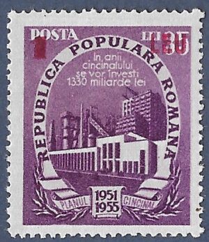 Romania. 1952 Five Year Plan Stamps of 1951-1952 Surcharged. 1L over 35L. MNH. Cat Mi1362