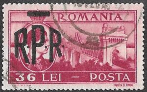 Romania. 1948 King Michael I and Landmarks Stamps of 1947 Overprinted "RPR". 36L. Cancelled. Cat Mi1116