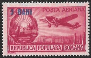 Romania. 1952 Airmail - Science and Transportation Stamps of 1948 Surcharged. 3B over 30L. MNH. Cat Mi1363