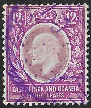 East Africa and Uganda Protectorates. 1907 King Edward VII - Value in C(ents). 12c. Cancelled. SG38