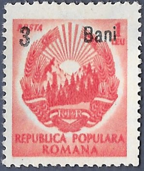 Romania. 1952 Coat of Arms Stamps of 1950 Surcharged. 3B over 1L. MNH. Cat Mi1318