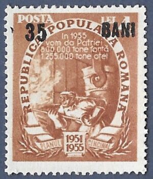 Romania. 1952 Five Year Plan Stamps of 1951-1952 Surcharged. 35B over 4L. MNH. Cat Mi1356