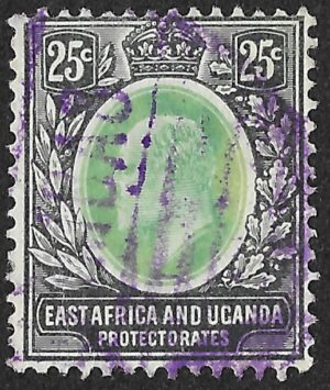 East Africa and Uganda Protectorates. 1907 King Edward VII - Value in C(ents). 12c. Cancelled. SG38