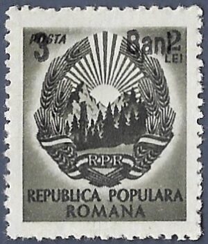 Romania. 1952 Coat of Arms Stamps of 1950 Surcharged. 3B over 2L. MNH. Cat Mi1319