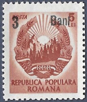 Romania. 1952 Coat of Arms Stamps of 1950 Surcharged. 3B over 5L. MNH. Cat Mi1321