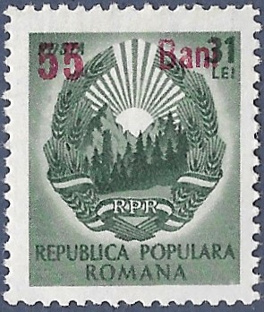 Romania. 1952 Coat of Arms Stamps of 1950 Surcharged. 55B over 31L. MNH. Cat Mi1330