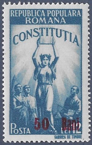 Romania. 1952 New Constitution Stamps of 1948 Surcharged. 50B. MNH. Cat Mi1300