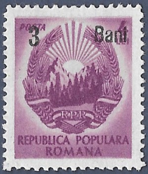 Romania. 1952 Coat of Arms Stamps of 1950 Surcharged. 3B over 4L. MNH. Cat Mi1320