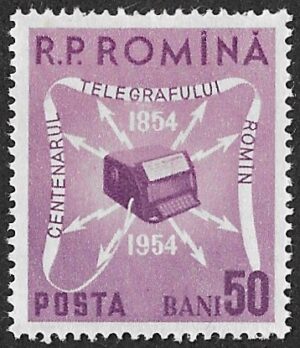 Romania. 1954 The 100th Anniversary of the Telegraph in Romania. 50B. MNH. Cat Mi1496