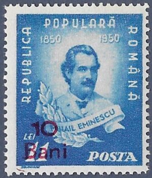 Romania. 1952 Mihai Eminescu Stamps of 1950 Surcharged. 10B. MNH. Cat Mi1308