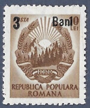 Romania. 1952 Coat of Arms Stamps of 1950 Surcharged. 3B over 10L. MNH. Cat Mi1323