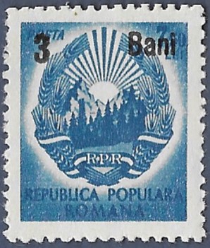 Romania. 1952 Coat of Arms Stamps of 1950 Surcharged. 3B over 7.50L. MNH. Cat Mi1322