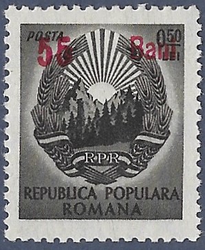 Romania. 1952 Coat of Arms Stamps of 1950 Surcharged. 55B over 0.5L. MNH. Cat Mi1324