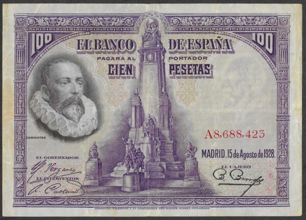 Spain 1928. 100 Pesetas. VF. Cat P76. B003. Rar.ind.14