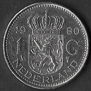 Netherlands. 1980. 1 Gulden - Juliana. Nickel. XF-45. 6.02g. KM 184a. C014. RI. 3