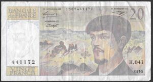 France. 1993. 20 Francs - Debussy. VF. Cat 204378. B007. RI.16