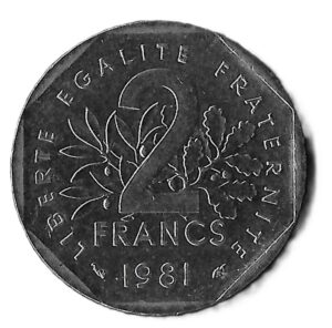 France. 1981. 2 Francs. Nickel. AU. 7.5g. KM942.1. C026. RI.2