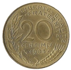 France. 1983. 20 Centimes Piedfort. Copper-Aluminium-Nickel. XF. 4g. F156. C021. RI.2