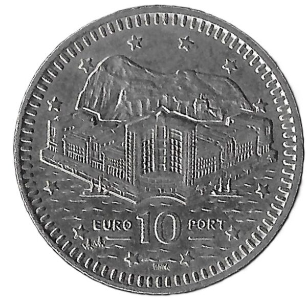 Gibraltar. 2000. 10 Pence - Elizabeth II Europort; head with tiara. Copper-Nickel. AU. 6.5g. KM38667. C025. RI.10