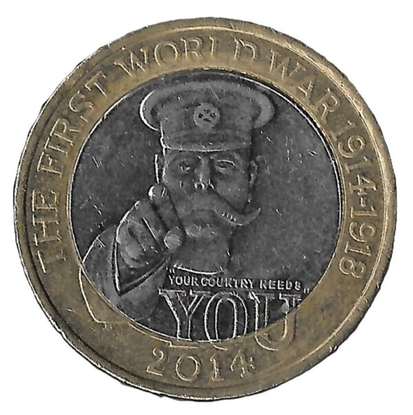 Great Britain. 2014. 2 Pounds - Elizabeth II 4th portrait; World War I. Copper-Nickel. XF. 12g. KM1279. C032. RI.8