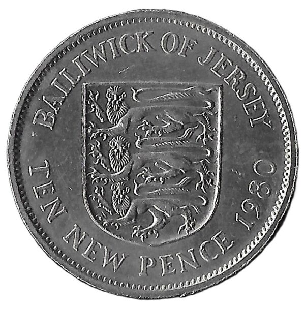 Jersey. 1980. 10 New Pence - Elizabeth II 2nd portrait. Copper-Nickel. XF. 11.45g. KM33. C059. RI.6