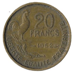 France. 1952. 20 Francs signature "G GUIRAUD". Copper-Alluminium. VF. 4.02g. KM917. C060. RI.3