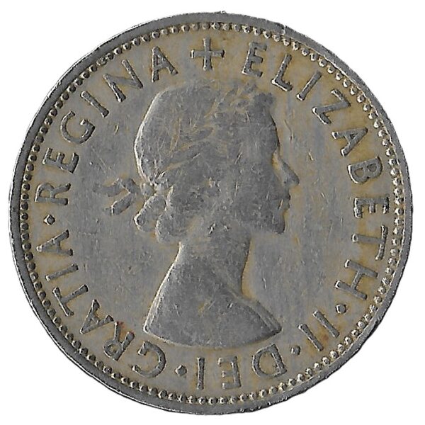 United Kingdom. 1962. 2 Shillings - Elizabeth II 1st portrait; no 'BRITT:OMN'. Copper-Nickel. VF. 11.14g. KM906. C072. RI.3