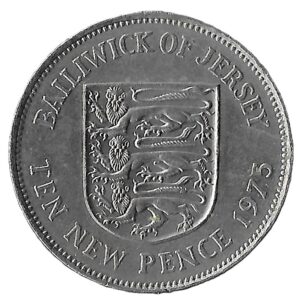 United Kingdom. Jersey. 1975. 10 New Pence - Elizabeth II 2nd portrait. Copper-Nickel. XF. 11.29g. KM33. C076. RI.6