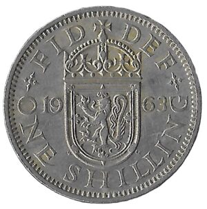 United Kingdom. 1963. 1 Shilling - Elizabeth II Scottish shield; no 'BRITT:OMN'. Copper-Nickel. VF. 5.59g. KM905. C077. RI.3